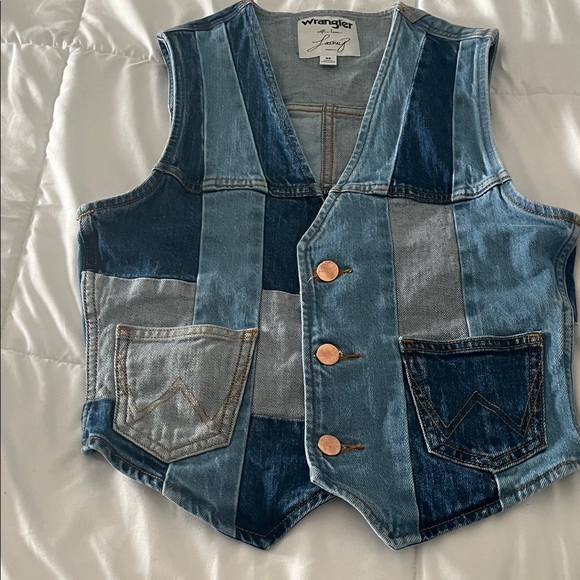Wrangler Tops - Wrangler With Love Lainey Wilson denim patchwork festival vest Size XS EUC